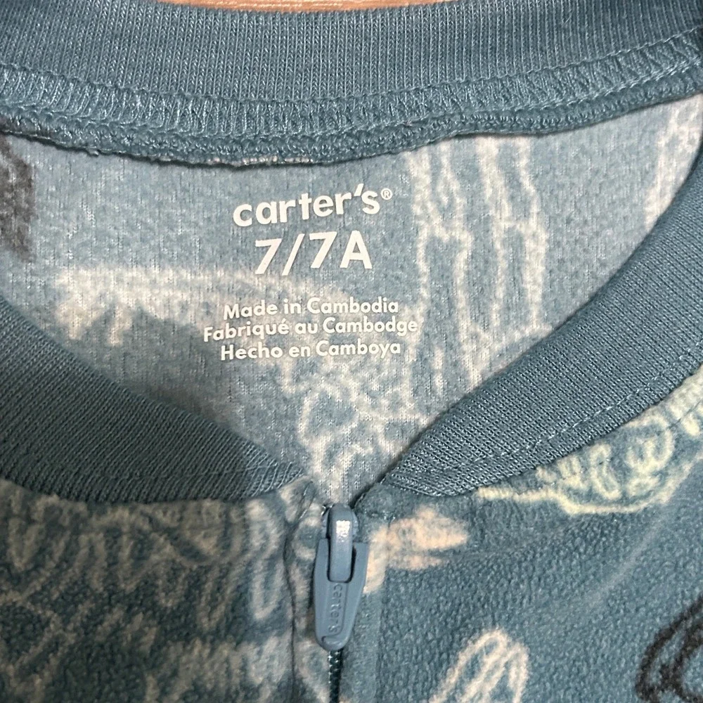 Carter's Footed Pajamas Kids 7 Blue Dinosaur Skeleton Fleece Sleeper One Piece